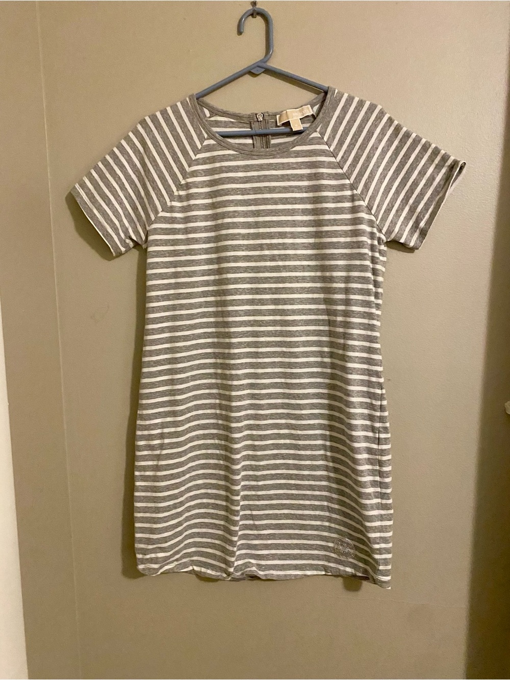 Michael Kors Gray and White Striped Short Sleeve Shift